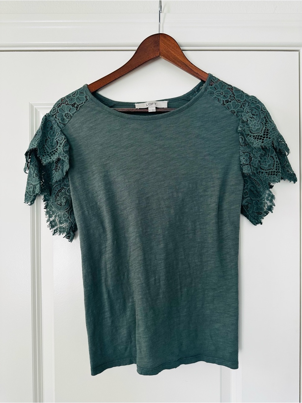 LOFT Teal Lace Sleeve Knit Top Fall Workwear Blouse Medium